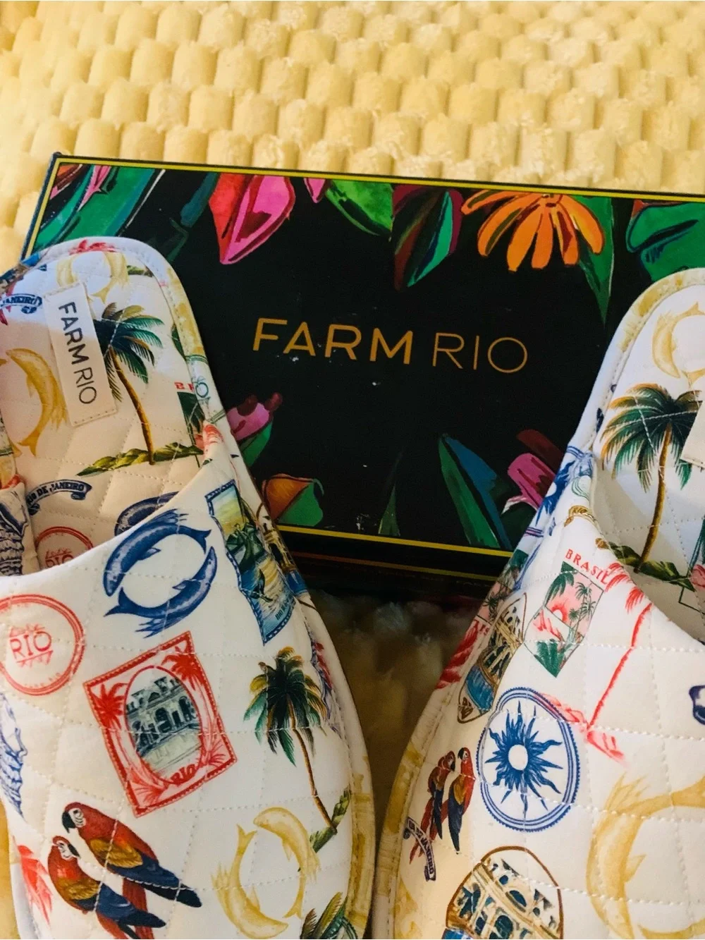 FARM RIO Tropical Vintage Hotel Slippers Women’s Size 9 Parrot Tropical Slides - Picture 4 of 9